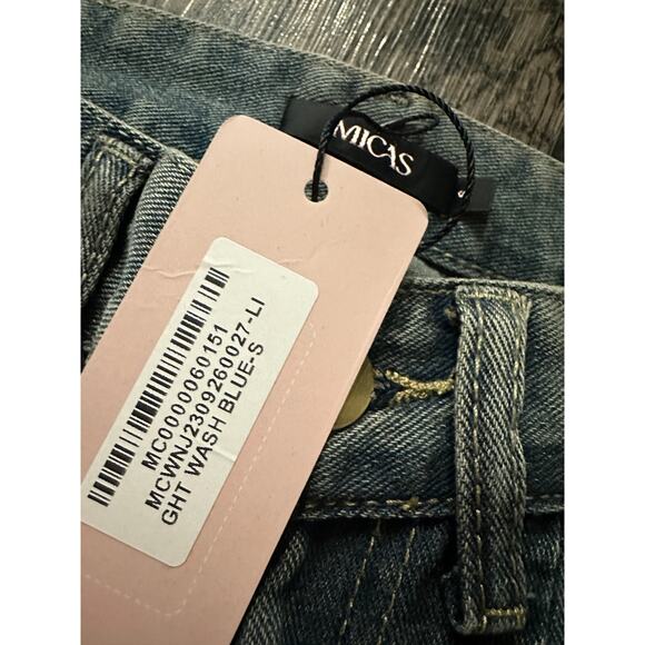 Micas Women's Small Light Wash Blue Washed Pocketed Cargo Straight Leg Jeans - Picture 5 of 6